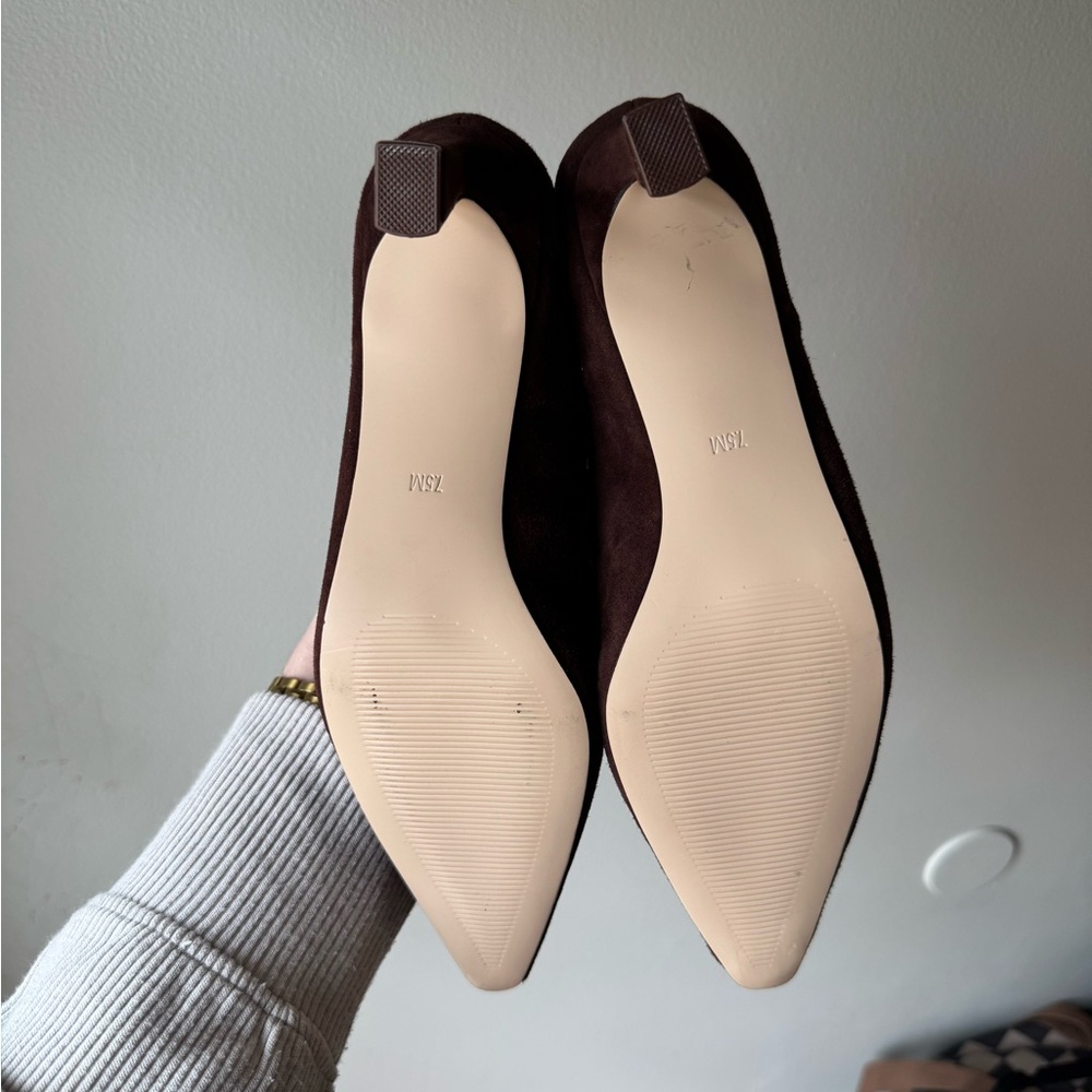 Steve Madden Niara Chocolate Suede Pointed Toe Kitten Heel Mules - Picture 3 of 4
